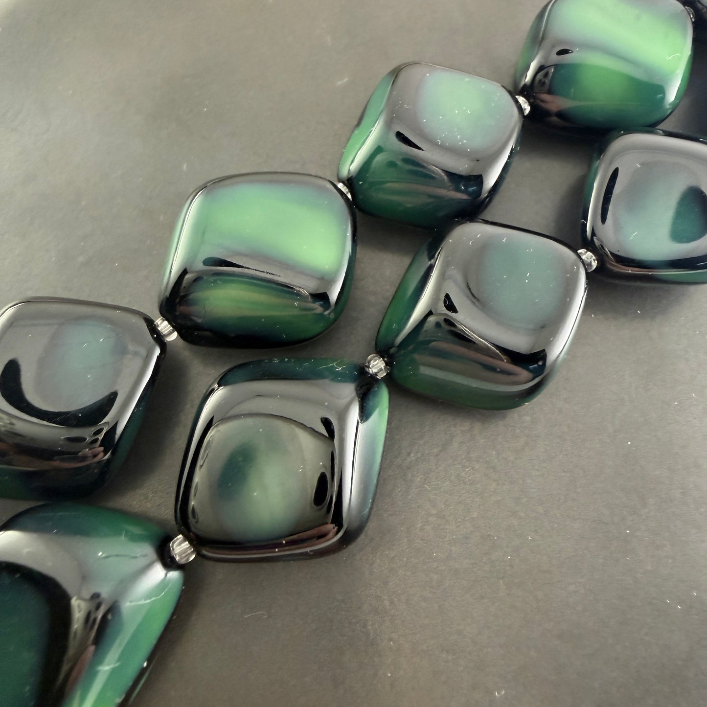 Jet/Green Rounded Diamond Nugget Bead