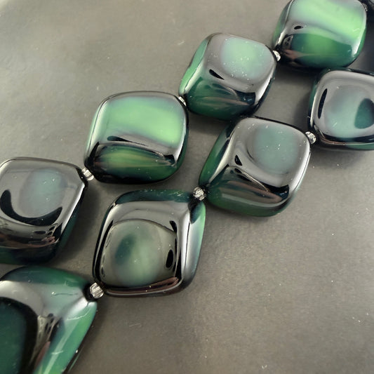 Jet/Green Rounded Diamond Nugget Bead