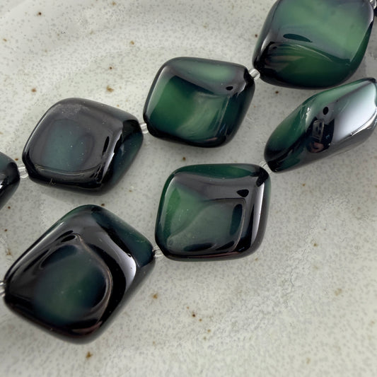 Jet/Green Rounded Diamond Nugget Bead