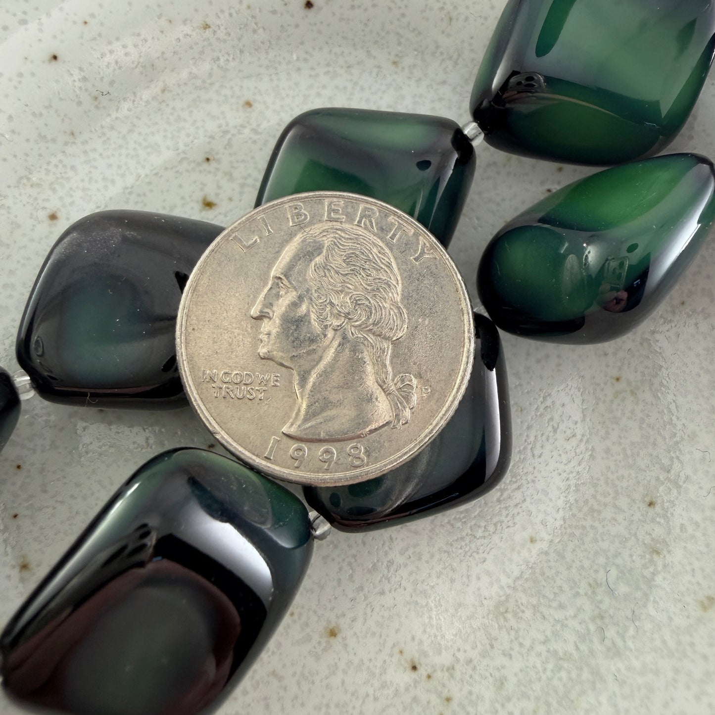 Jet/Green Rounded Diamond Nugget Bead