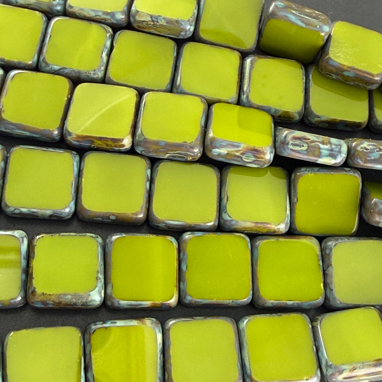 Avocado Travertine Table Cut Square, 10mm, 8 Beads