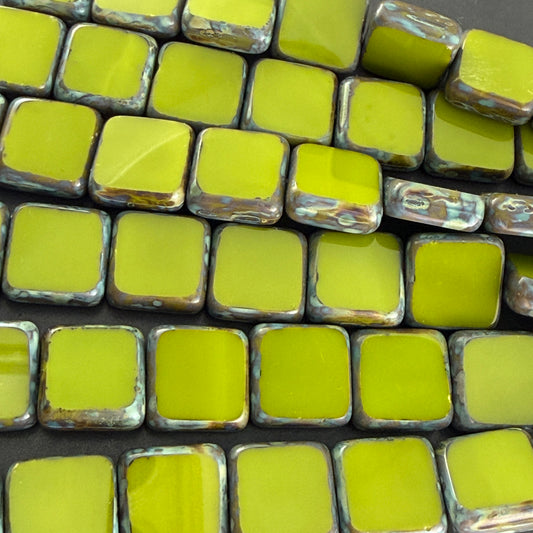 Avocado Travertine Table Cut Square, 10mm, 8 Beads