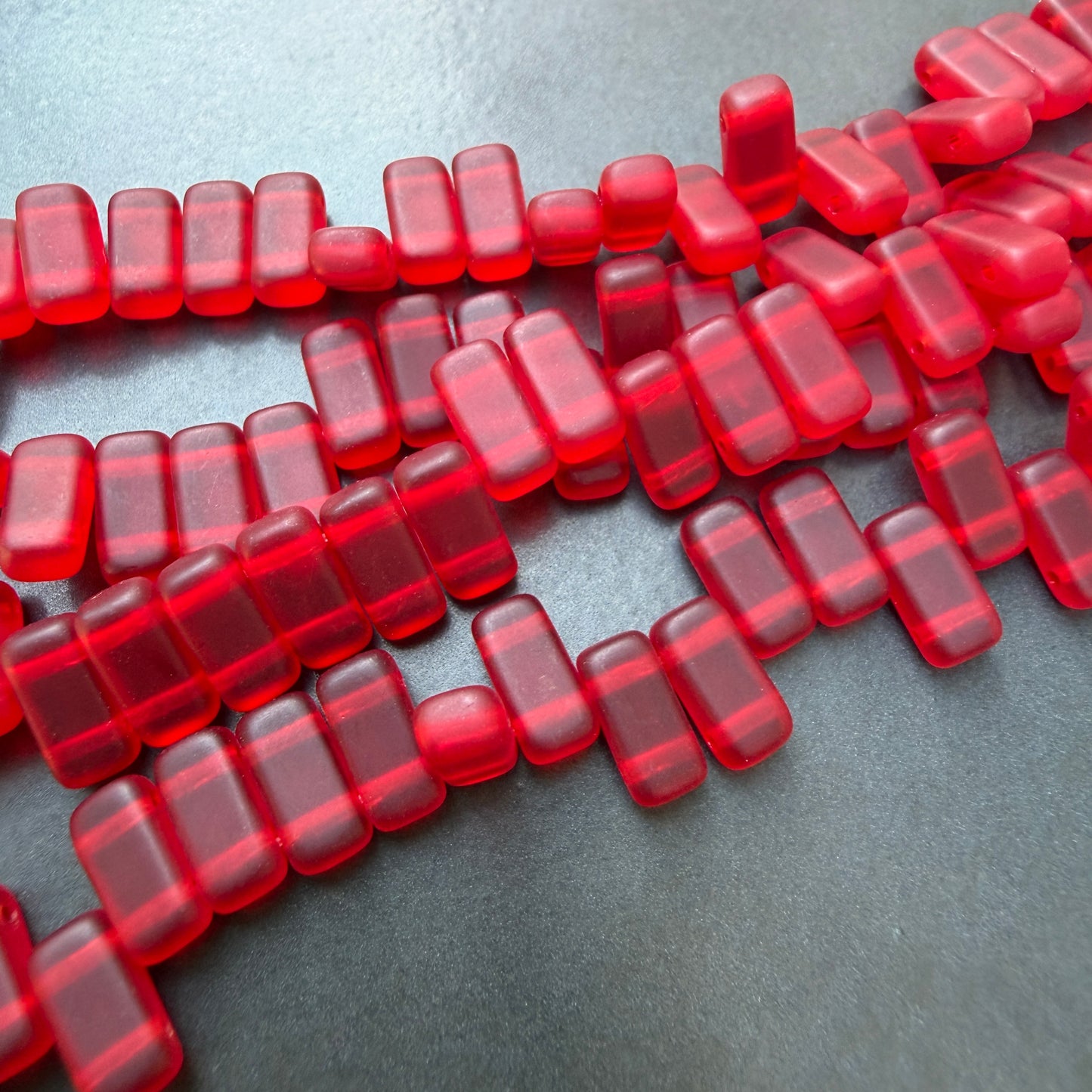 Two Hole Tile Rectangle Matte Transparent Red