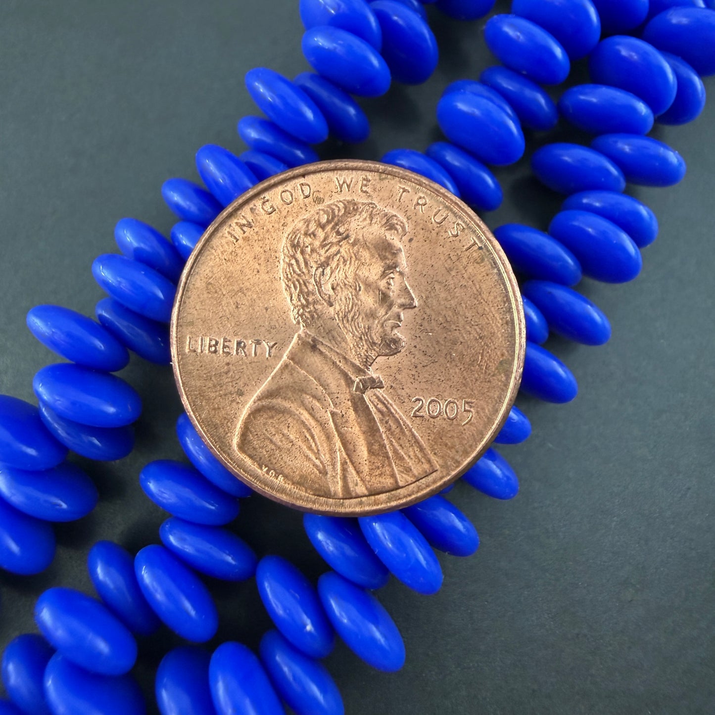 Blue Lentil Bead, 6mm, 96 Beads