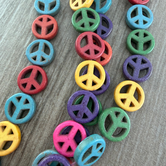 Magnesite Peace Sign Bead, Mixed Colors
