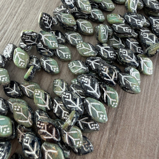 Leaves - Sage/Black w/Silver