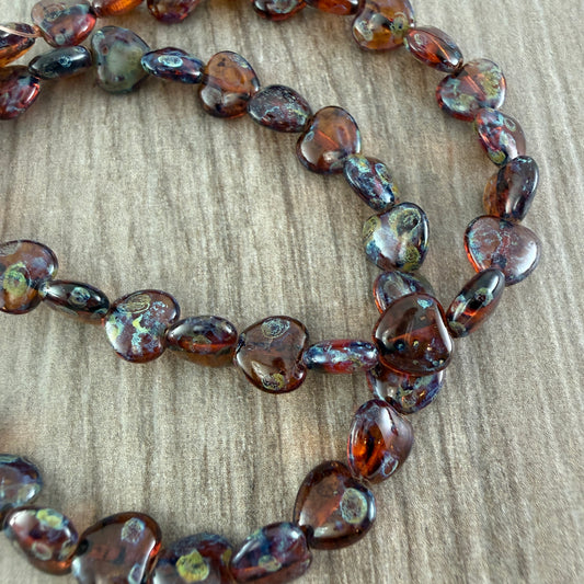 Transparent Dark Topaz Travertine Heart, 8mm, 25 Beads
