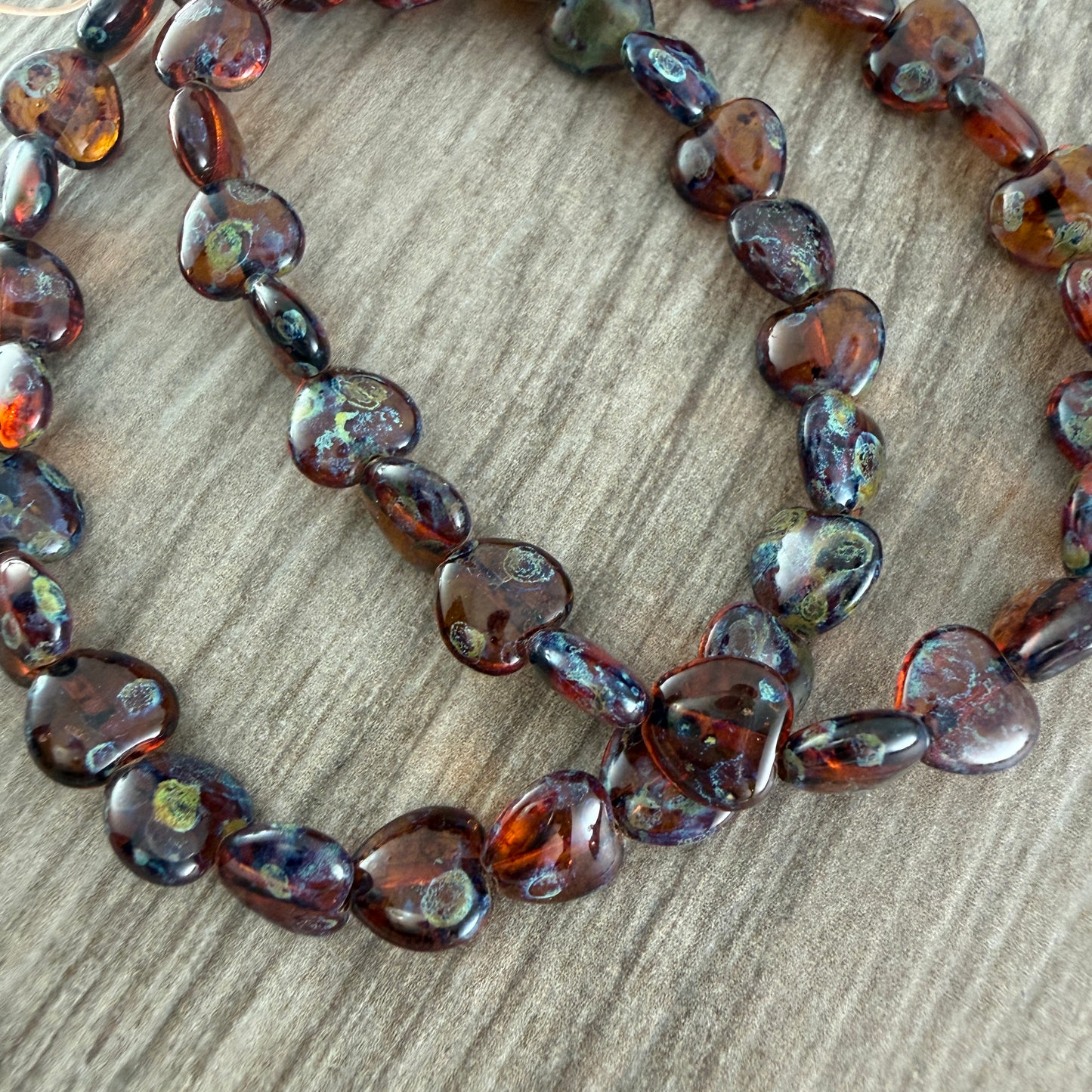 Transparent Dark Topaz Travertine Heart, 8mm, 25 Beads