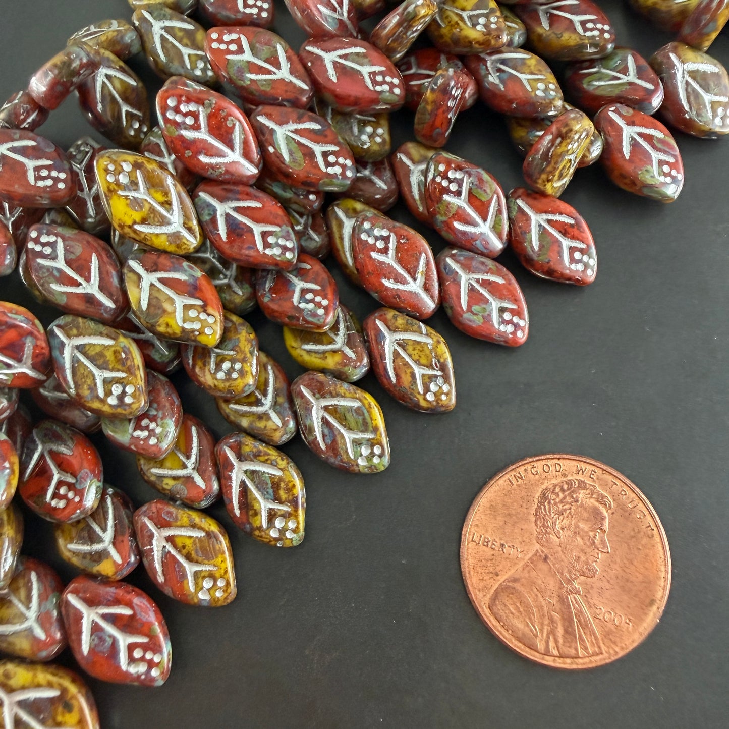 Leaves - Yellow/Red Travertine w/Silver