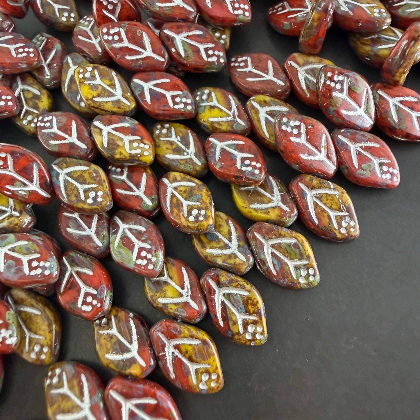 Leaves - Yellow/Red Travertine w/Silver