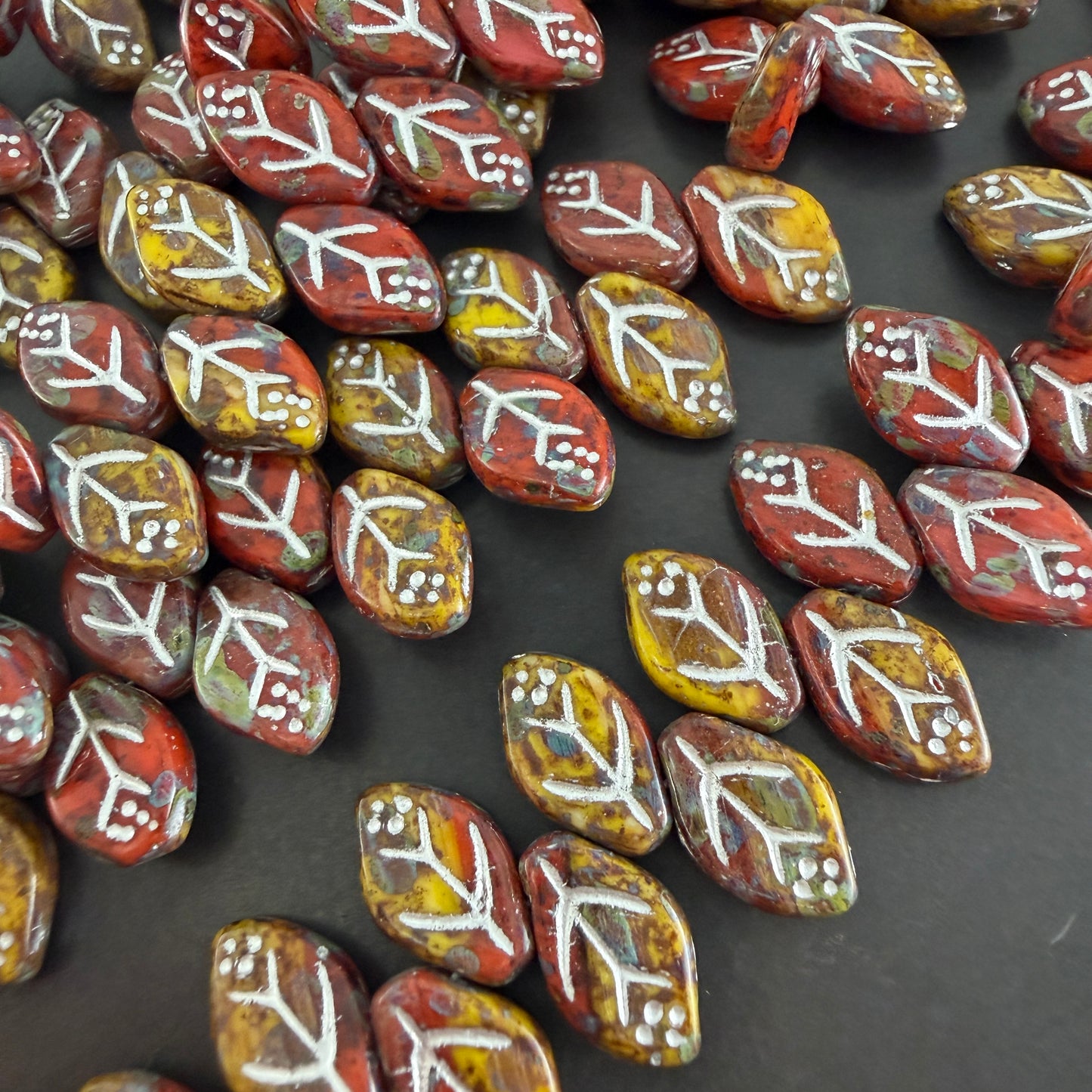 Leaves - Yellow/Red Travertine w/Silver