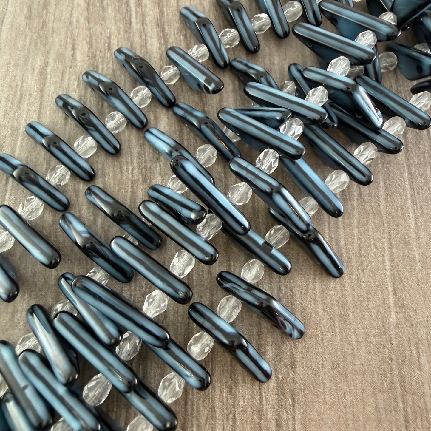 Blue and Black Two Hole Triangle 6mm x 18mm