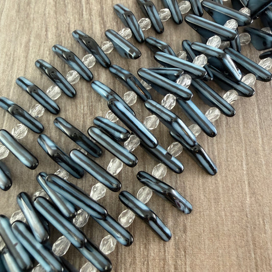 Blue and Black Two Hole Triangle 6mm x 18mm