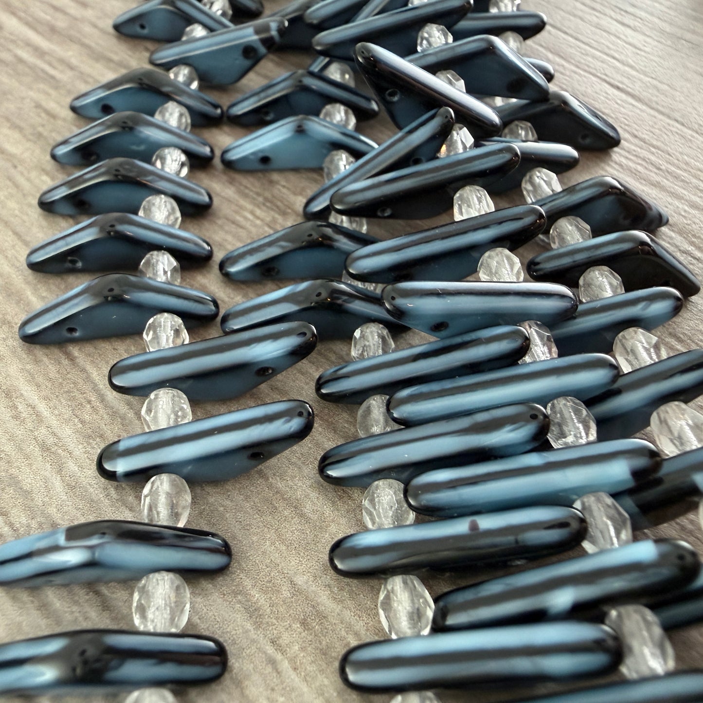 Blue and Black Two Hole Triangle 6mm x 18mm