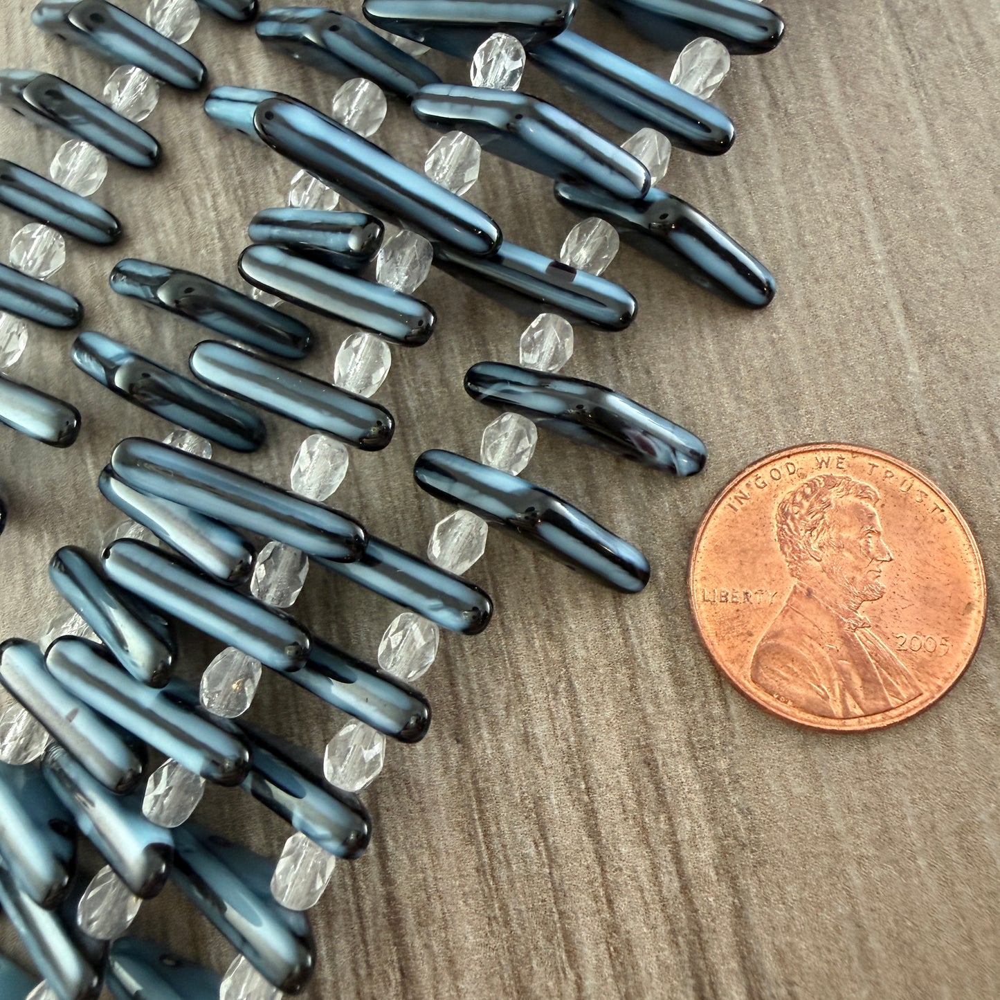 Blue and Black Two Hole Triangle 6mm x 18mm