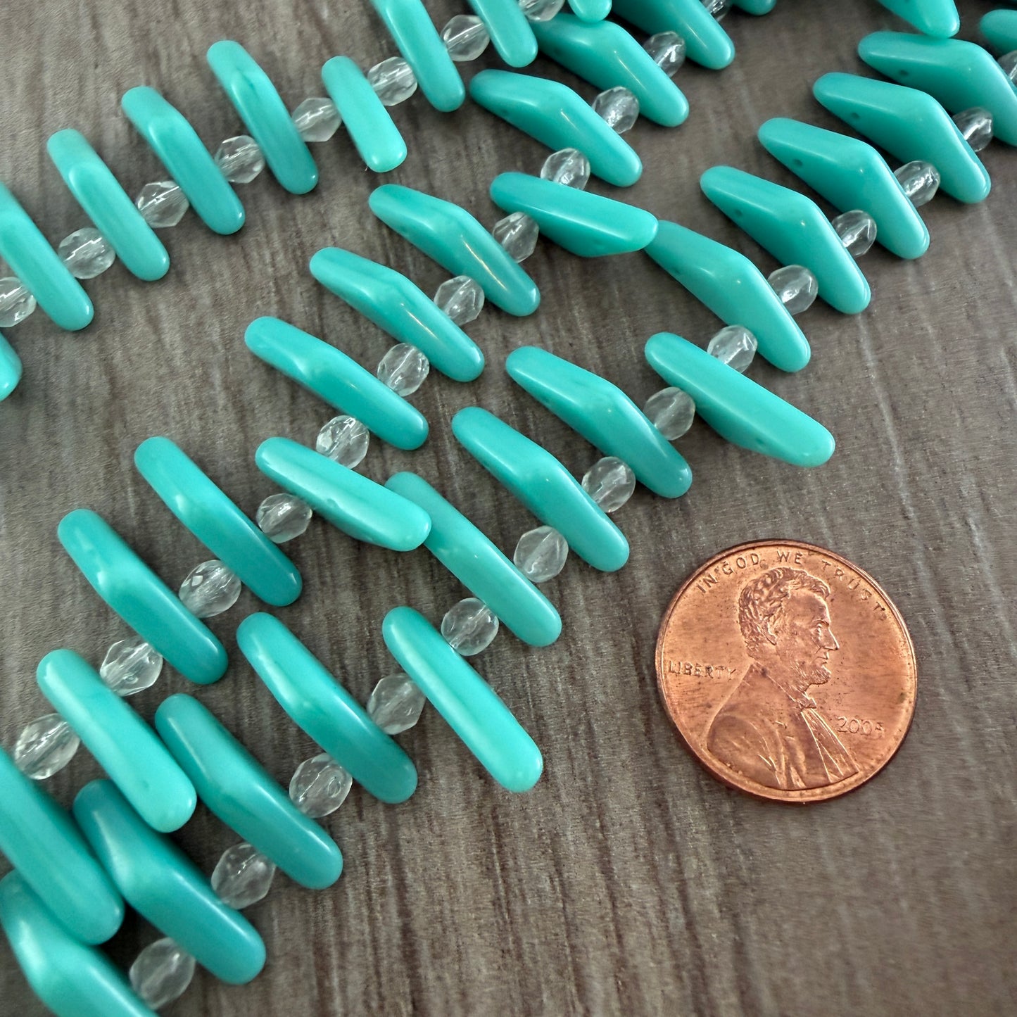 Turquoise Two Hole Triangle 6mm x 18mm
