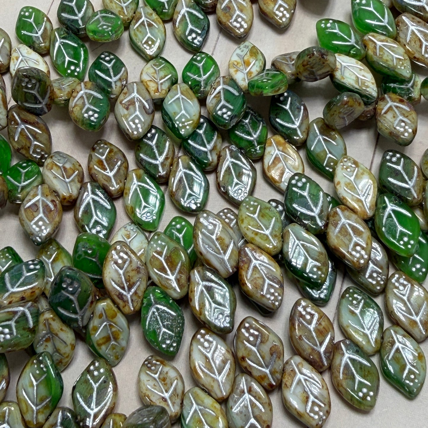 Leaves - Green/White Travertine w/Silver