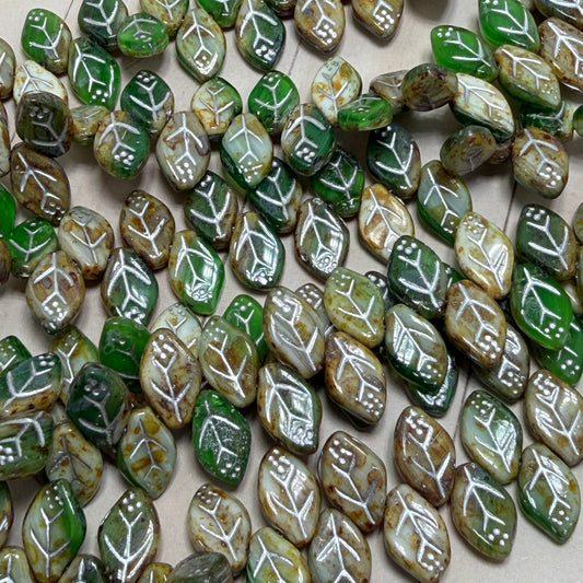 Leaves - Green/White Travertine w/Silver