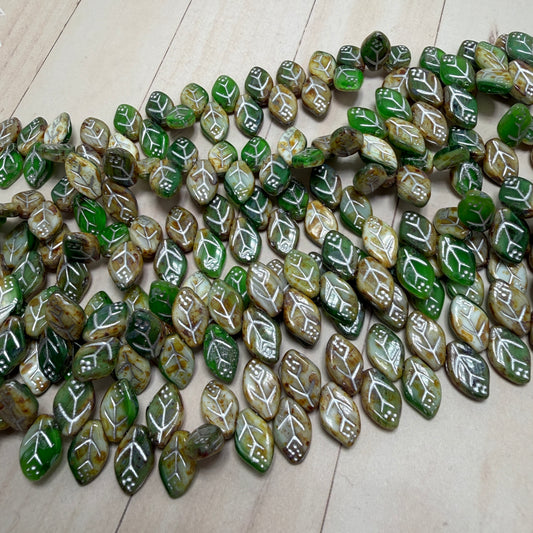 Leaves - Green/White Travertine w/Silver