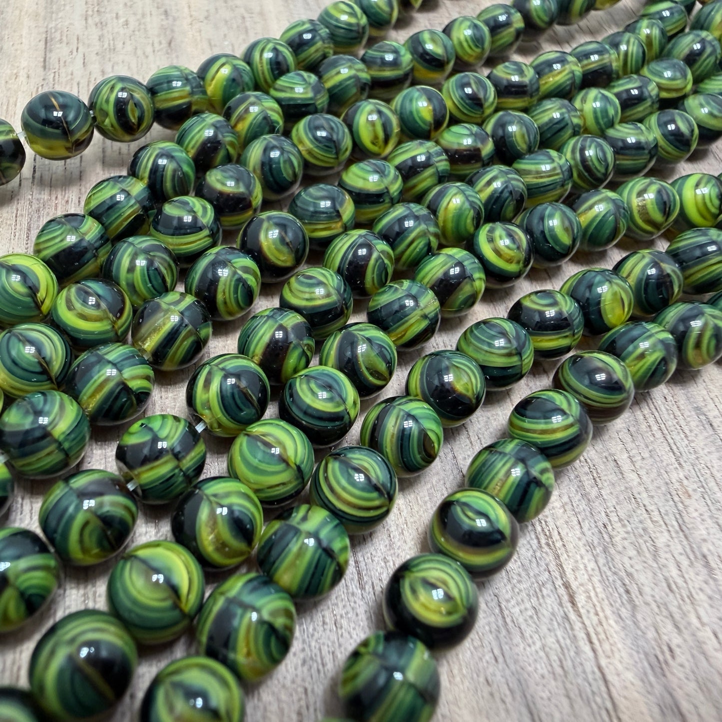 Jet/Yellow/Crystal Marbled 6mm Round