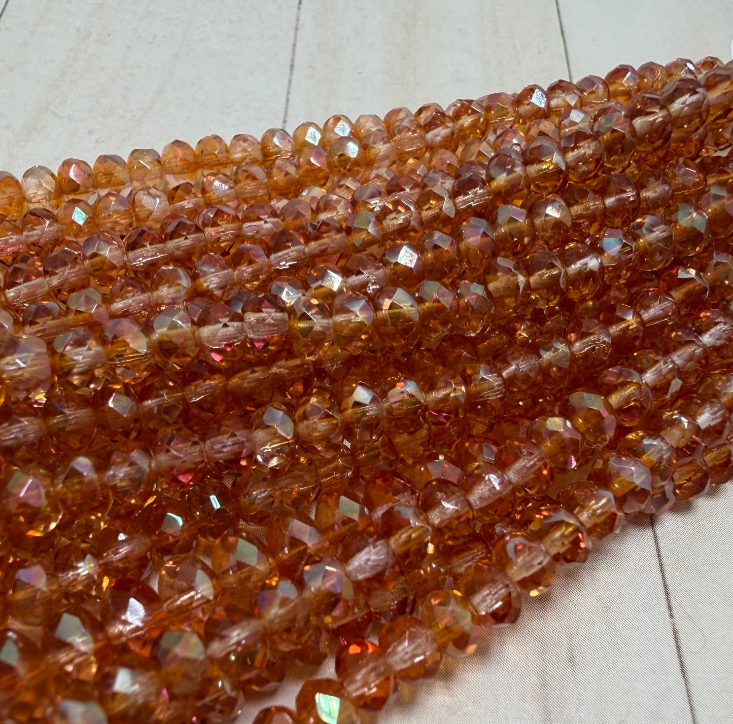 Transparent Amber/Orange AB Faceted Rondell 3mm x 5mm