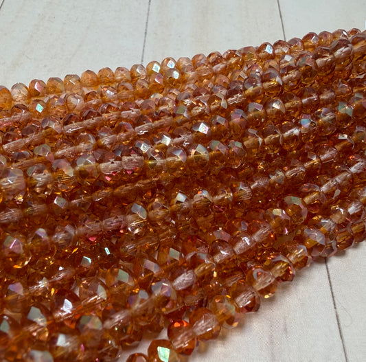 Transparent Amber/Orange AB Faceted Rondell 3mm x 5mm