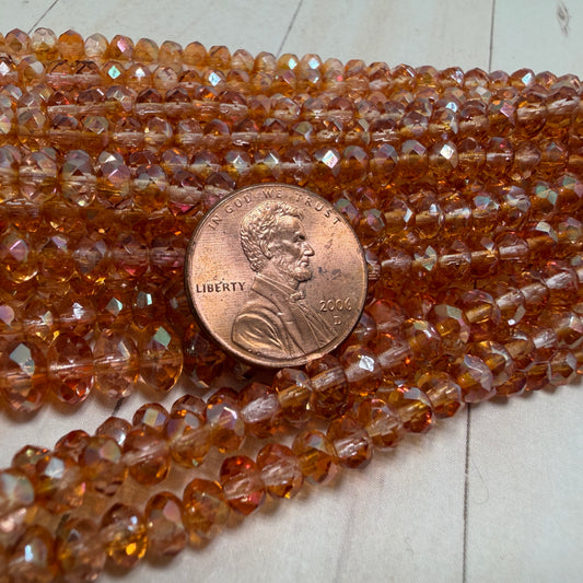 Transparent Amber/Orange AB Faceted Rondell 3mm x 5mm