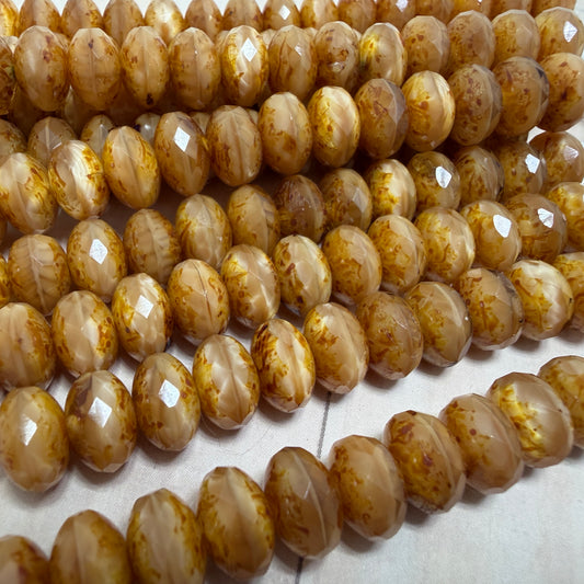 Light Brown Opal Travertine Faceted Rondell 11mm x 7mm