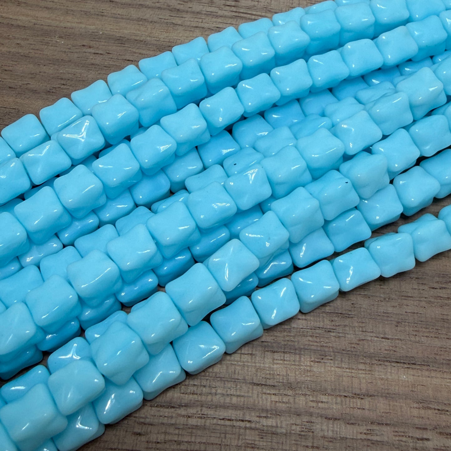 Light Blue Rectangle with Pinched Sides, 6mm x 5mm, 32 Beads
