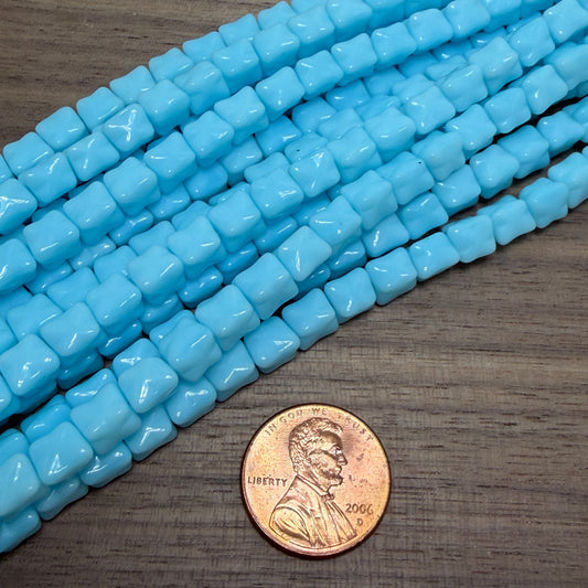 Light Blue Rectangle with Pinched Sides, 6mm x 5mm, 32 Beads