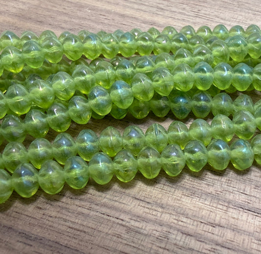 Green Rainbow Iris Rondell. 6mm. 33 beads