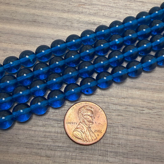 Transparent Blue Druk, 8mm, 25 Beads