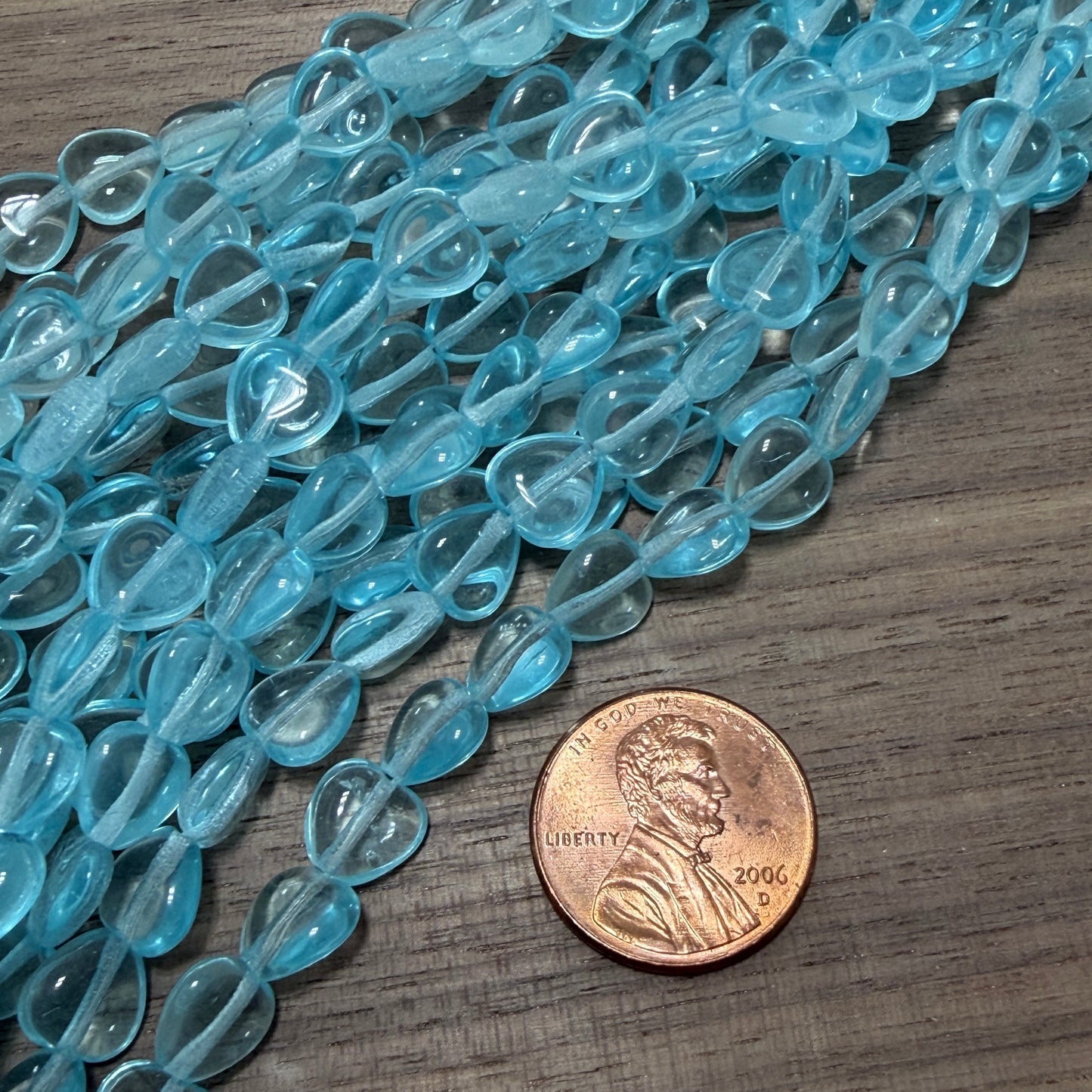 Transparent Aqua Heart, 8mm, 27 Beads