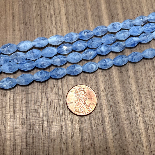 Blue/White/Crystal Faceted Oval, 10mm