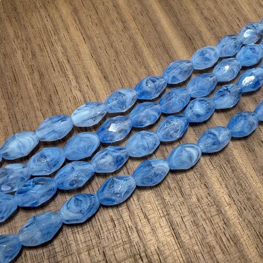 Blue/White/Crystal Faceted Oval, 10mm