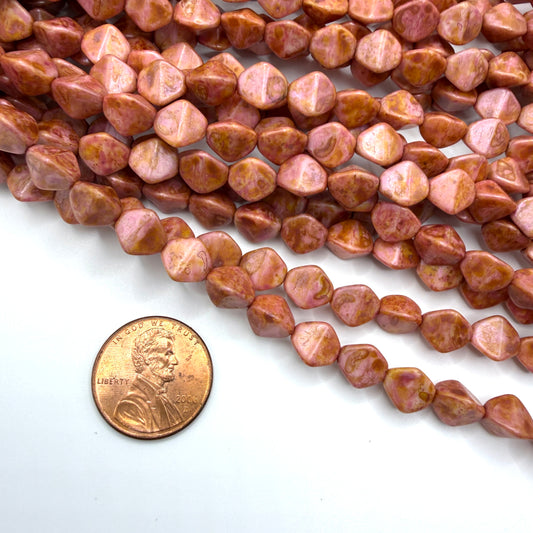 Pink Travertine Pinch Bead, 7mm x 8mm, 18 Beads