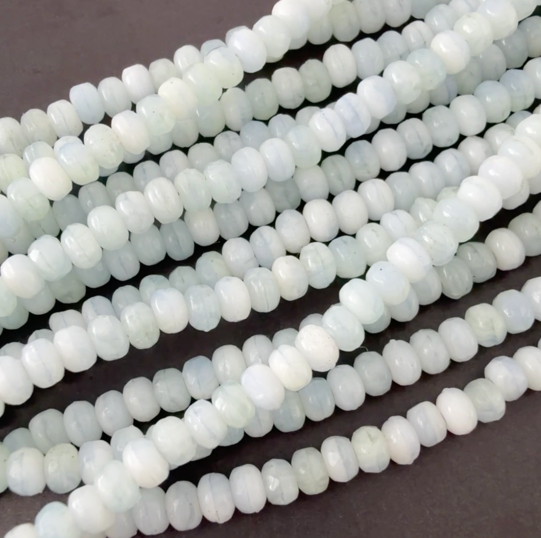 Tiny Milky Ice Blue/White Faceted Rondell